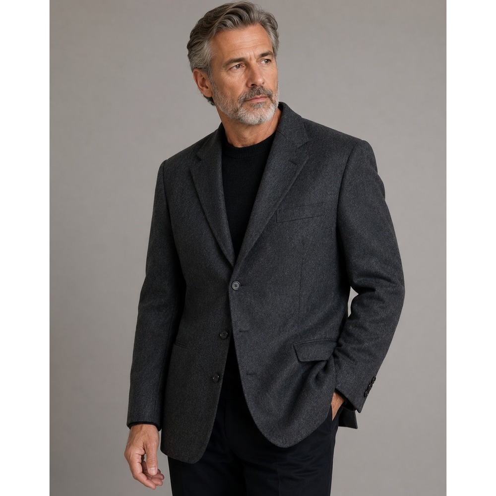 Donna Karan Blazer Men 40 LongFit Charcoal Grey Cashmere Coat Quiet Luxury